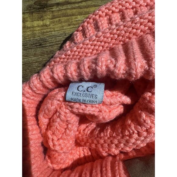 C.C. Trendy Warm Chunky Soft Stretch Cable Knit Beanie Coral Color Unisex - Picture 5 of 5